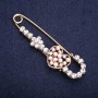 Heart Stick Pin Brooch with White Chameleon Rhinestones 70x20mm Gold-Tone Metal