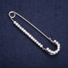 Stick Pin Brooch with White Rhinestones 70x15mm Silver-Tone Metal