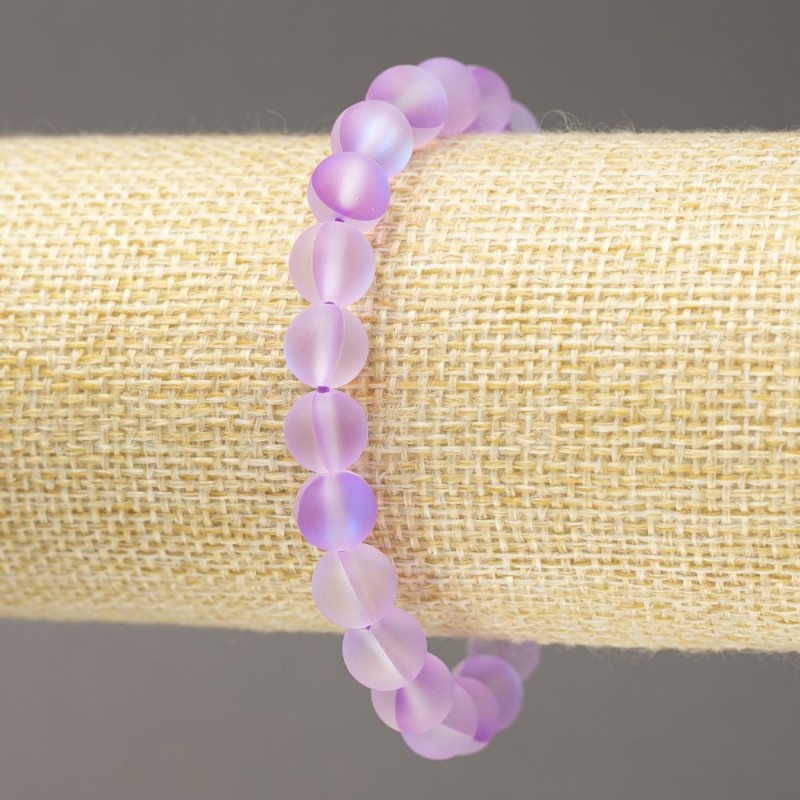 Elastic Bracelet Opal Glass Smooth Round Bead Lilac Matte, Diameter 8mm+/-, Length 18cm+