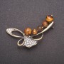 "Twig" Brooch with Natural Tiger's Eye Stone, bronze metal colour 58x36mm