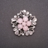Brooch with Natural Rose Quartz Stone, Boutonniere, Grey Metal Colour 40mm