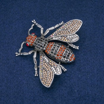 Butterfly Brooch, Gold, Black and Petrol Rhinestones, Dark Silver-Tone Metal 70x55mm +