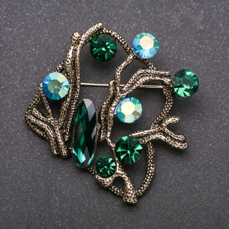 Large Accent Brooch with Green "Chameleon" Crystals