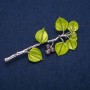 Berries on a Branch Brooch, Amethyst and Green Enamel, Silver-tone Metal 38x83mm