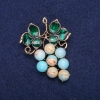 Grape Brooch with Amazonite and Green Enamel, Gold-Tone Metal 40x50mm