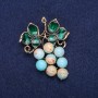 Grape Brooch with Amazonite and Green Enamel, Gold-Tone Metal 40x50mm