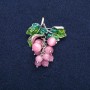 Grapes Brooch Pendant with Pink Cat's Eye Beads and Green Enamel, Silver-Tone Metal 35x45mm