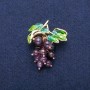 Grape Pendant Brooch with Amethyst Beads and Green Enamel, Gold-Tone Metal 35x45mm