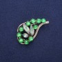 Twig Brooch with Green Cat's Eye and Enamel, Gold-Tone Metal 28x52mm