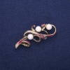 Twig Brooch with Majorica Pearls and Burgundy Enamel, Gold-Tone Metal 24x60mm