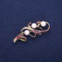 Twig Brooch with Majorica Pearls and Burgundy Enamel, Gold-Tone Metal 24x60mm