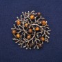 Twig Brooch Pendant with Natural Tiger's Eye Stone, Gold-Tone Metal 60mm