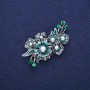 Bouquet Brooch with Pearl, Blue Enamel and Green Rhinestones, Silver-Tone Metal 33x58mm