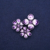 Flower Brooch Pendant with Amethyst and Purple Enamel, Silver-Tone Metal 36x46mm