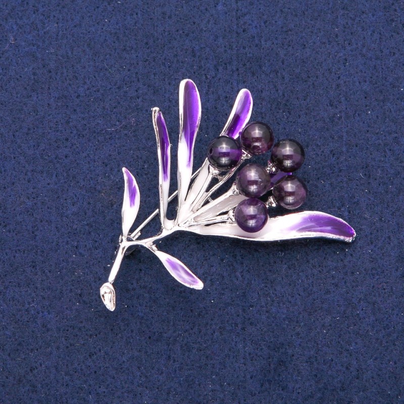 Brooch Flower with Amethyst, purple enamel, silver-coloured metal 42×51mm