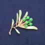 Flower Brooch with Cat's Eye, Green Enamel, Gold-Tone Metal 42x51mm