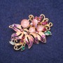 Brooch Flower with Lilac Rhinestones, Enamel and Cat's Eye, Gold-Tone Metal 36x45mm
