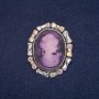 Cameo Brooch with Rainbow Rhinestones, Silver-Tone Metal 33x40mm