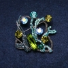 Sea Accent Brooch 55x55mm, Green Blue Rhinestones, Gold-Tone Metal