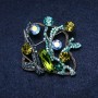 Sea Accent Brooch 55x55mm, Green Blue Rhinestones, Gold-Tone Metal