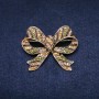 Accent Bow Brooch 55x45mm, Green and Yellow Rhinestones, Gold-Tone Metal