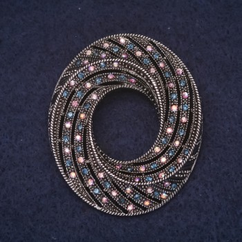 Accent Brooch 45x39mm rhinestones colour pink blue chameleon, silver-tone metal