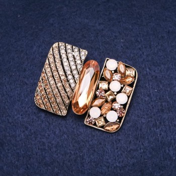'Accent Order of Beauty' Brooch with Yellow Rhinestones, Gold-Tone Metal, 34x45mm