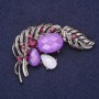 Brooch Firebird Feather with Rhinestones, Lilac-Grey Colour 55x38mm Silver-Tone Metal