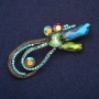 Large 'Accent' Brooch with Rhinestones and Chameleon Stones, Sea Wave Blue-Green, 74x28mm, Gold-Tone Metal