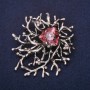 Large 'Accent' Brooch with Rhinestones and Lilac Stone, 58x62mm, Silver-Tone Metal