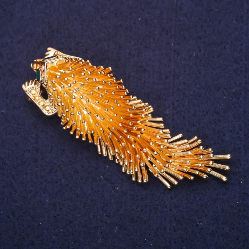 Hedgehog Porcupine Brooch 75x23mm, Yellow Metal
