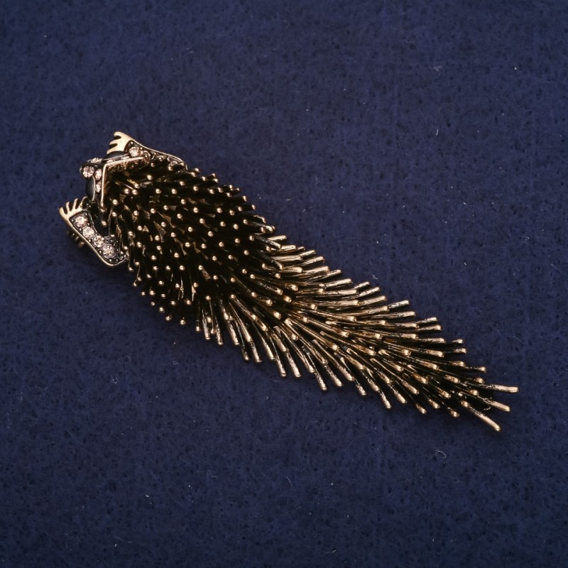 Hedgehog Porcupine Brooch 75x23mm, Bronze Metal