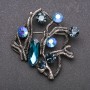 Large Accent Brooch with Blue "Chameleon" Crystals, Metal, 55x55mm
