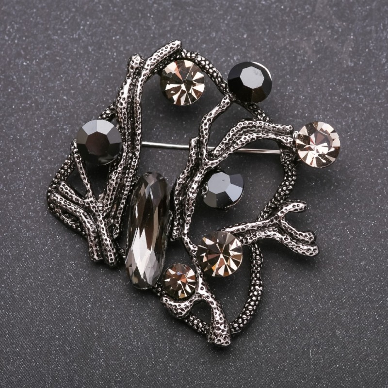 Large "Accent" Brooch with Grey Crystals grey metal 55x55mm