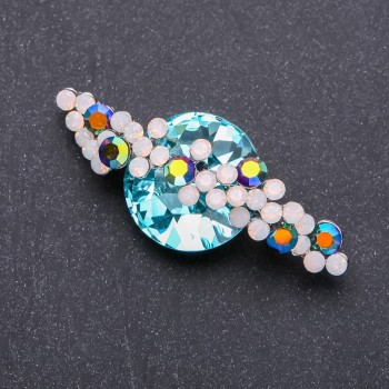 "Planet" Brooch Silvery Metal with Light Blue Crystal and Rhinestones 65x25mm +