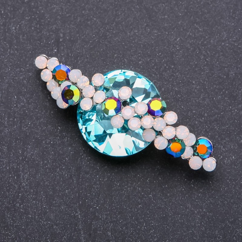 "Planet" Brooch Silvery Metal with Light Blue Crystal and Rhinestones 65x25mm +