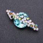 "Planet" Brooch Silvery Metal with Light Blue Crystal and Rhinestones 65x25mm +