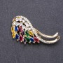 Multicoloured Rhinestone Brooch 55x25mm, Yellow Metal