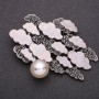 Brooch Clouds with Black Rhinestones 68x50mm Grey Metal