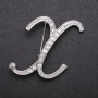Initial Brooch Letter "X" White Rhinestones Grey Metal 43x38mm