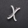 Initial Brooch Letter "X" White Rhinestones Grey Metal 27x21mm