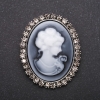 Cameo Brooch with "Satin" Rhinestones, Grey Metal, 50x40mm