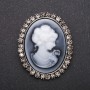 Cameo Brooch with "Satin" Rhinestones, Grey Metal, 50x40mm