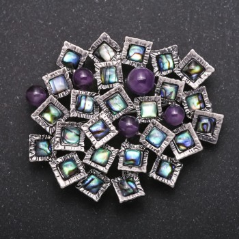 Brooch-Pendant "Accent" Series with Abalone and Amethyst, Metal Colour 57x49mm