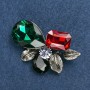 Brooch with Leaves, Silver-Tone Metal with Crystals 55x35mm+