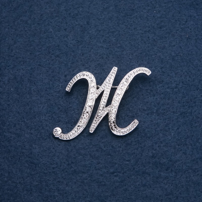 Initial Letter Brooch "Zh" 43x36mm metal colour "silver"