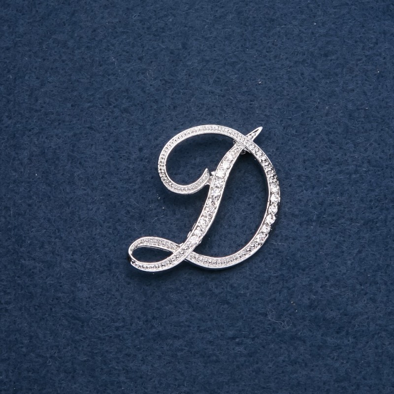 Initial Letter Brooch "D" 40x36mm metal colour "silver"