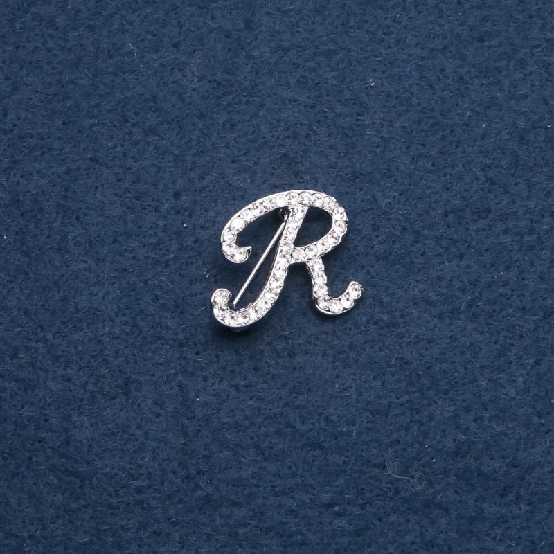 Brooch Initial Letter "R" 26x26mm Silver-Tone Metal
