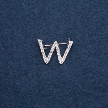 Brooch Initial Letter "W" 29x20mm Silver-Tone Metal