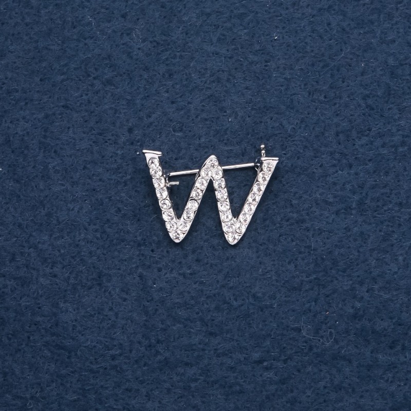 Brooch Initial Letter "W" 29x20mm Silver-Tone Metal